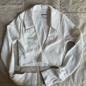garage white collared long sleeve top